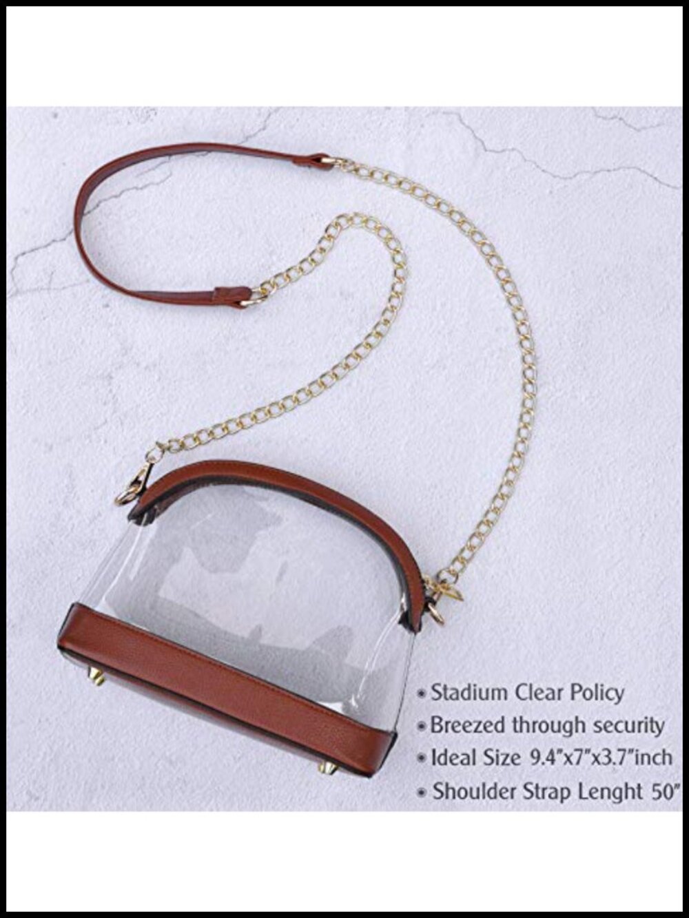 Clear Crossbody Bag Vegan Leather Trim Stadium Approved Women Shoulder Handbag - Picture 3 of 6